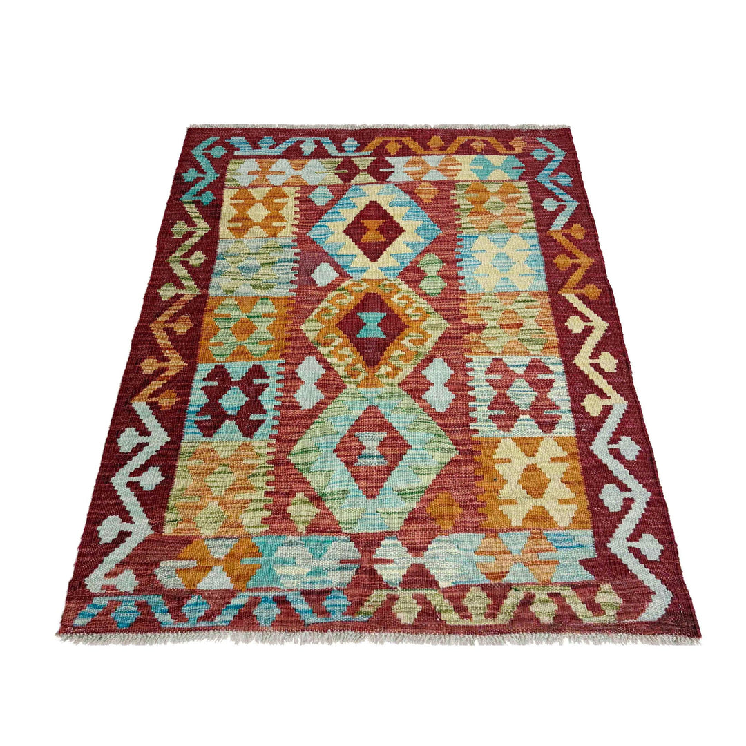Afghan Vegetable Kilim Rug 2' 9" x 3' 11" Flat-Weave detail