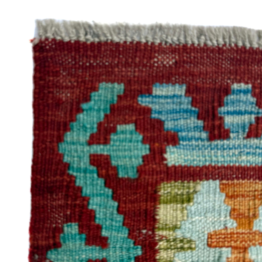 Afghan Vegetable Kilim Rug 2' 9" x 3' 11" Flat-Weave pattern