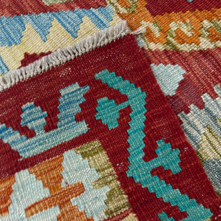 Afghan Vegetable Kilim Rug 2' 9" x 3' 11" Flat-Weave border