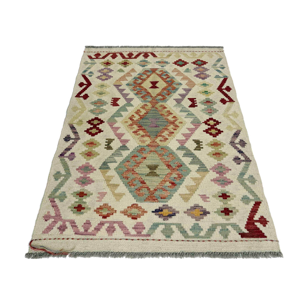 Afghan Vegetable Kilim Rug 2' 9" x 4' 3" Flat-Weave detail