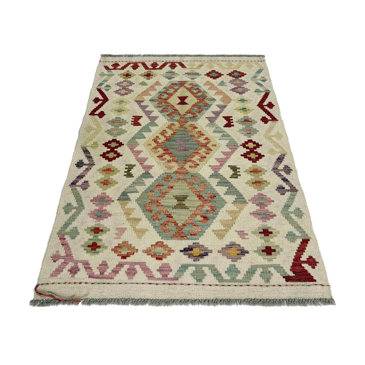 Afghan Vegetable Kilim Rug 2' 9" x 4' 3" Flat-Weave detail