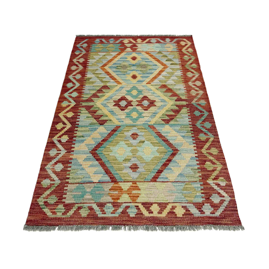 Afghan Vegetable Kilim Rug 2'7" x 4'4" Flat-Weave detail
