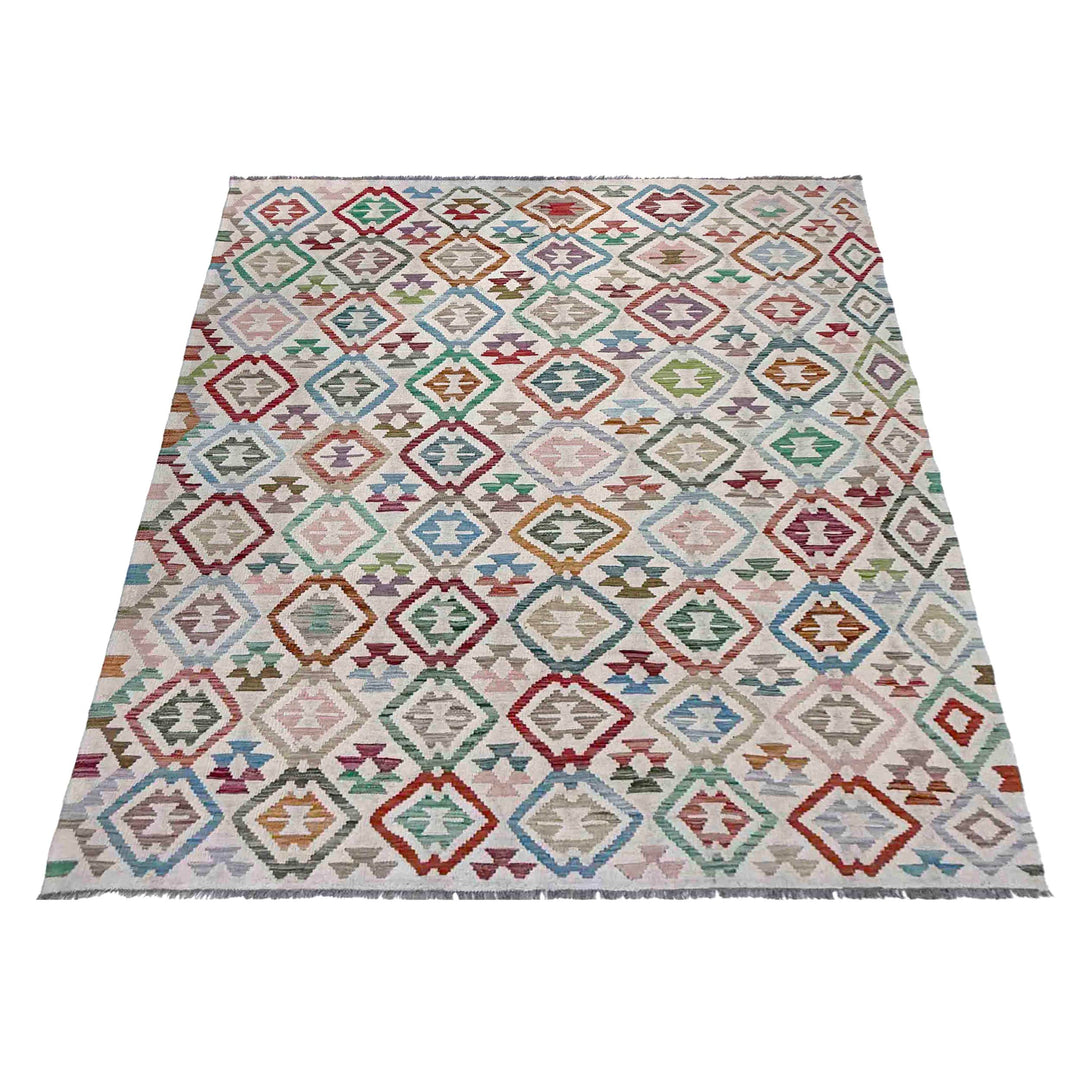 Afghan Vegetable Kilim Rug 6' 0" x 8' 7" Flat-Weave detail