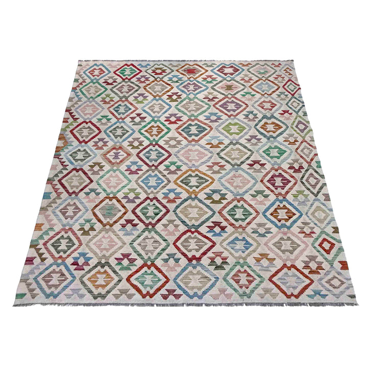 Afghan Vegetable Kilim Rug 6' 0" x 8' 7" Flat-Weave detail
