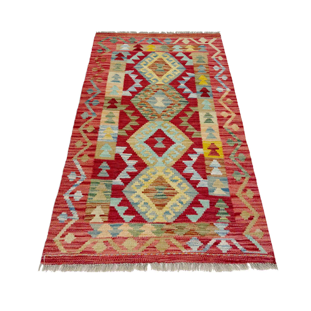 Afghan Vegetable Kilim Rug 2' 6" x 4' 5" Flat-Weave detail