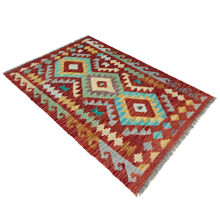 Afghan Vegetable Kilim Rug 2' 5" x 4' 0" Flat-Weave close-up