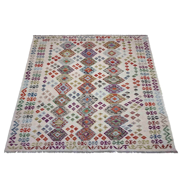 Afghan Vegetable Kilim Rug 5' 0" x 7' 3" Flat-Weave detail