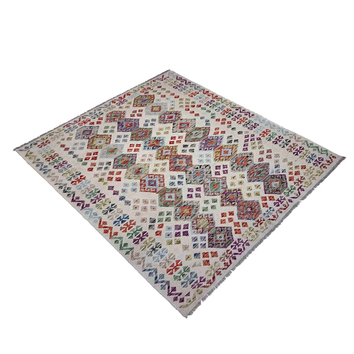Afghan Vegetable Kilim Rug 5' 0" x 7' 3" Flat-Weave close-up