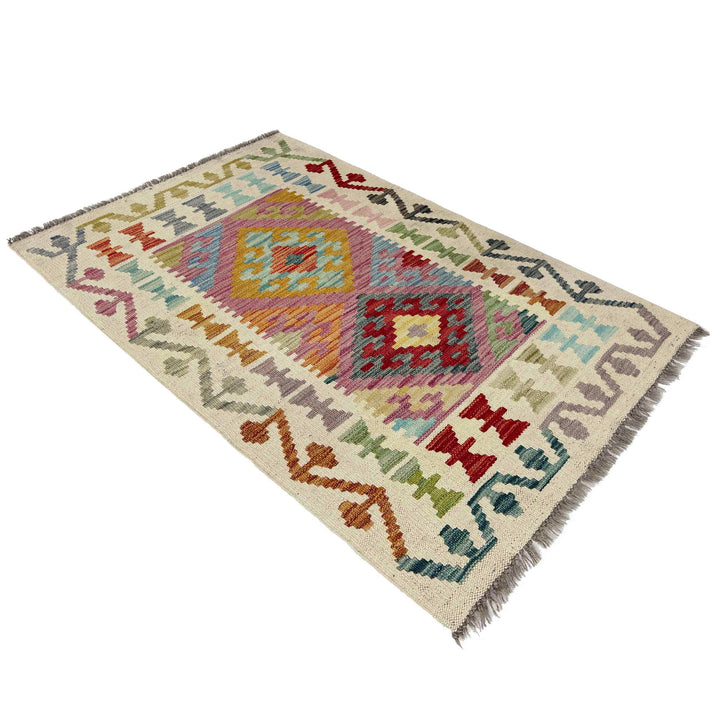 Afghan Kilim Rug 2' 6" x 4' 0" Flat-Weave close-up