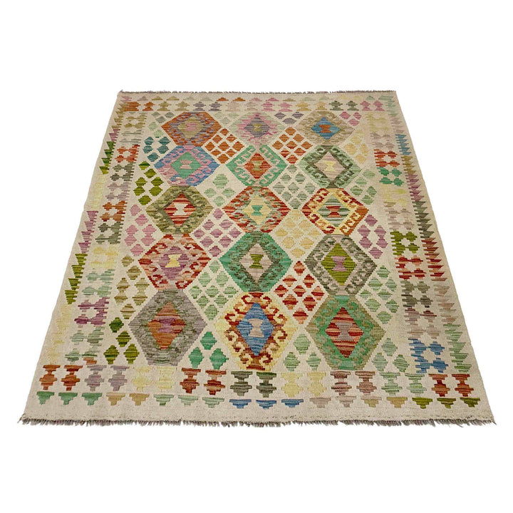 Afghan Kilim Rug 4' 11" x 6' 0" Flat-Weave detail