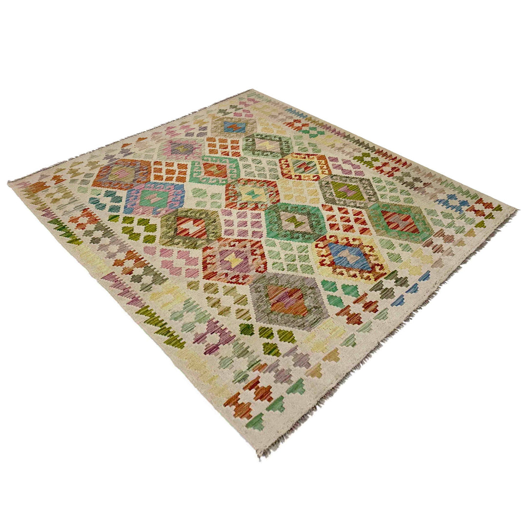 Afghan Kilim Rug 4' 11" x 6' 0" Flat-Weave close-up