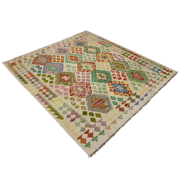 Afghan Kilim Rug 4' 11" x 6' 0" Flat-Weave close-up