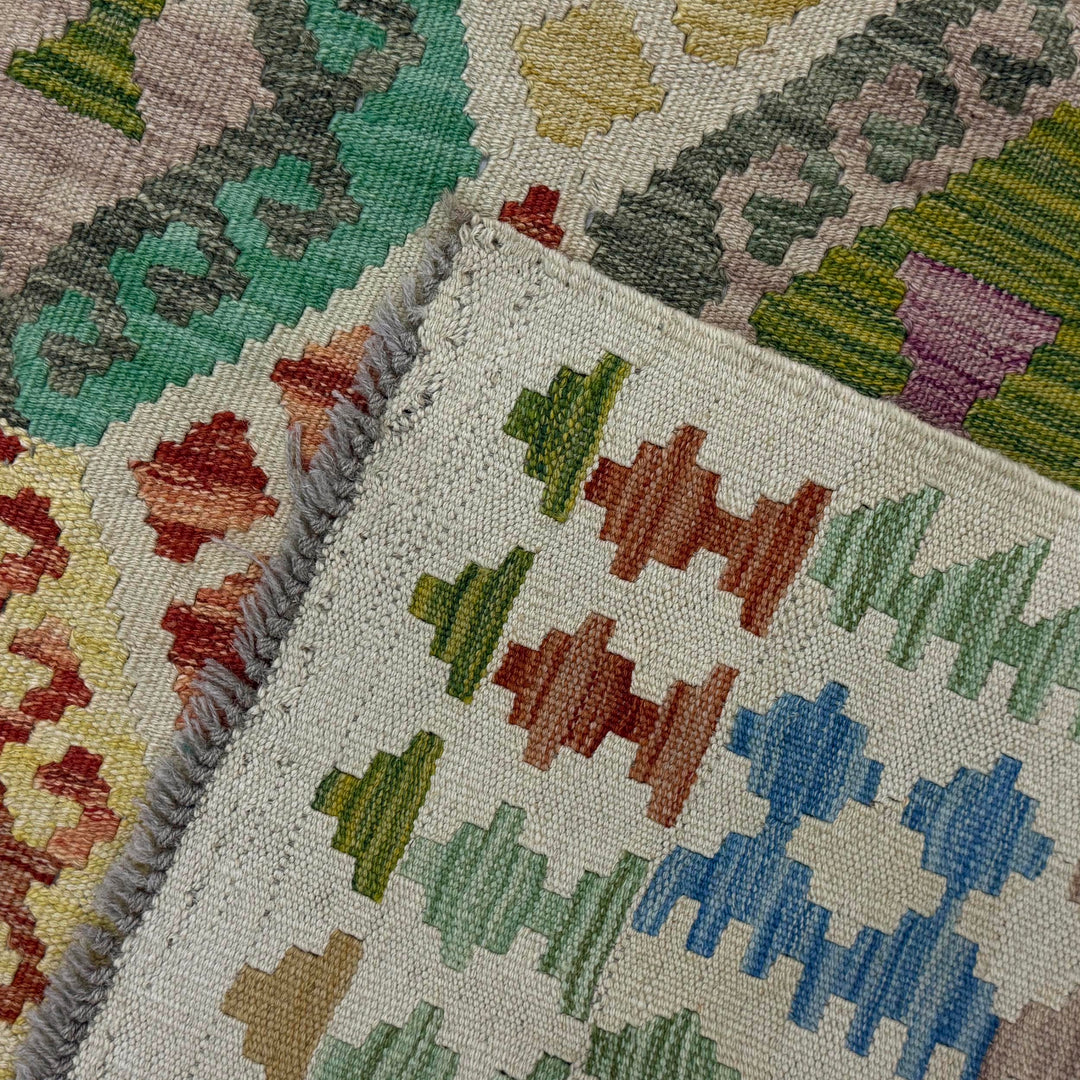 Afghan Kilim Rug 4' 11" x 6' 0" Flat-Weave border