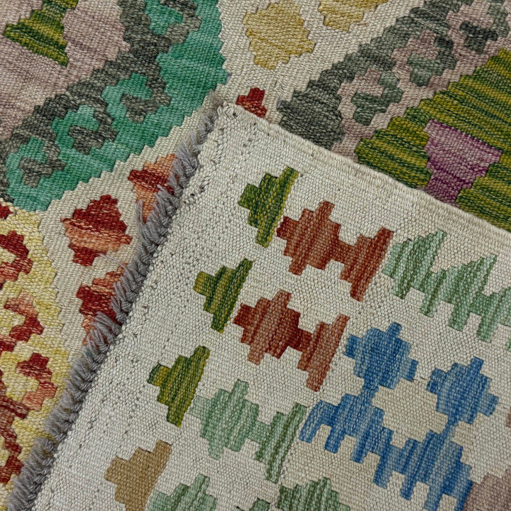 Afghan Kilim Rug 4' 11" x 6' 0" Flat-Weave border
