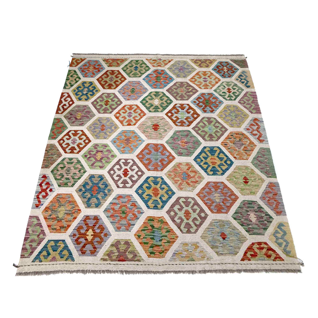 Afghan Kilim Rug 6' 2" x 8' 1" Hand-Woven detail