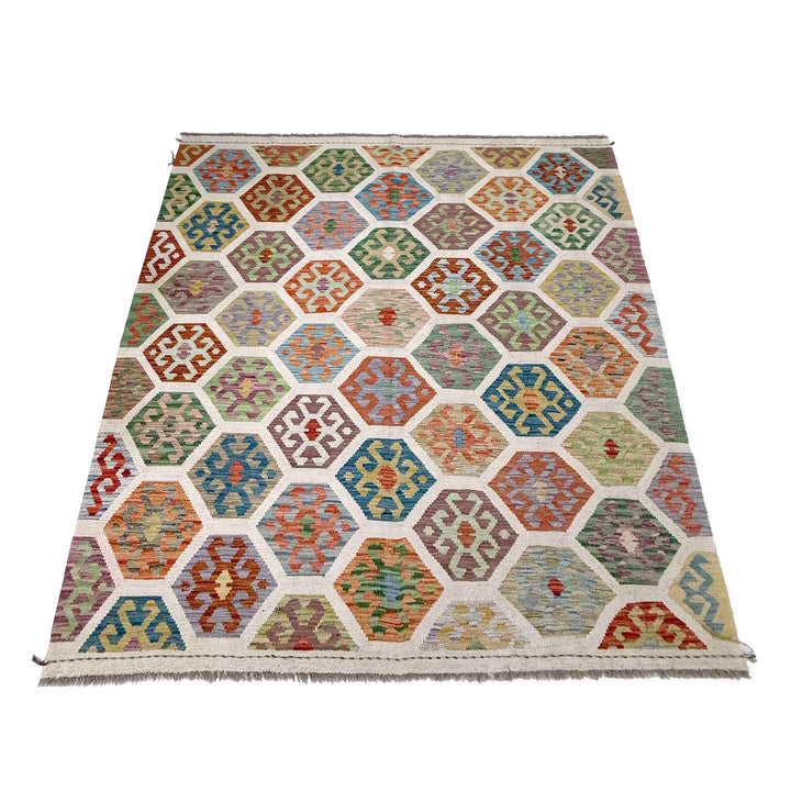 Afghan Kilim Rug 6' 2" x 8' 1" Hand-Woven detail