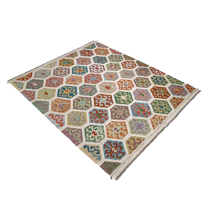 Afghan Kilim Rug 6' 2" x 8' 1" Hand-Woven close-up