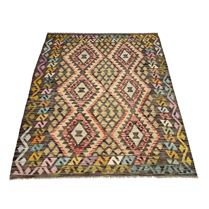 Afghan Kilim Rug 4' 10" x 6' 8" Flat-Weave | No. AL68786