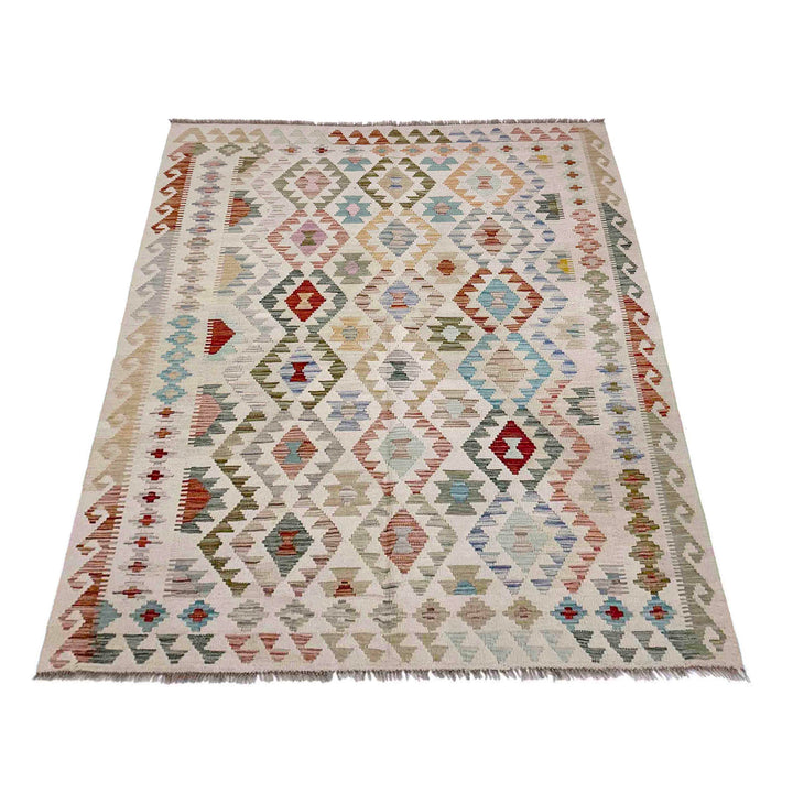 Afghan Kilim Rug 5' 0" x 6' 4" Flat-Weave detail