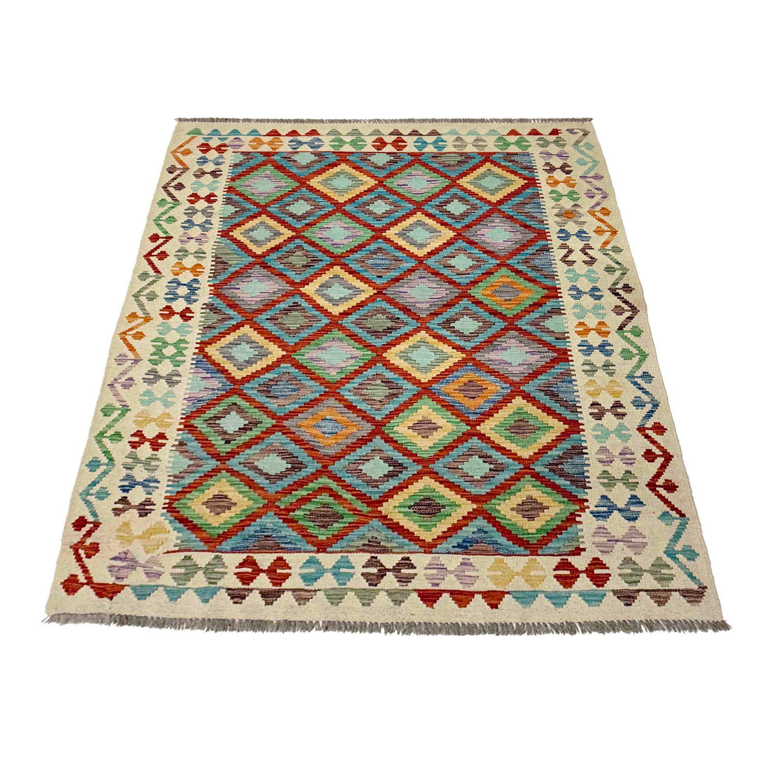 Afghan Kilim Rug 4' 10" x 6' 5" Flat-Weave detail