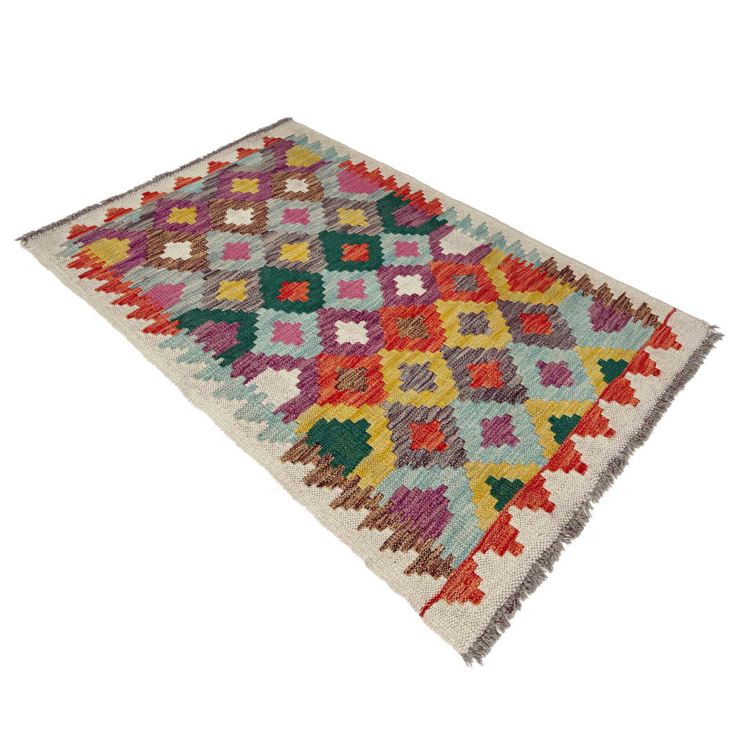 Afghan Vegetable Kilim Rug 2' 5" x 3' 10" Flat-Weave close-up