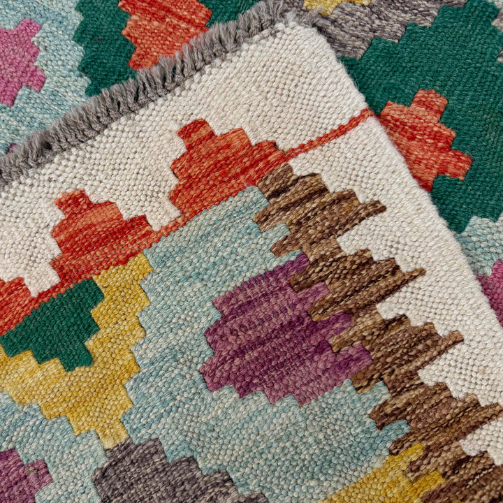 Afghan Vegetable Kilim Rug 2' 5" x 3' 10" Flat-Weave border
