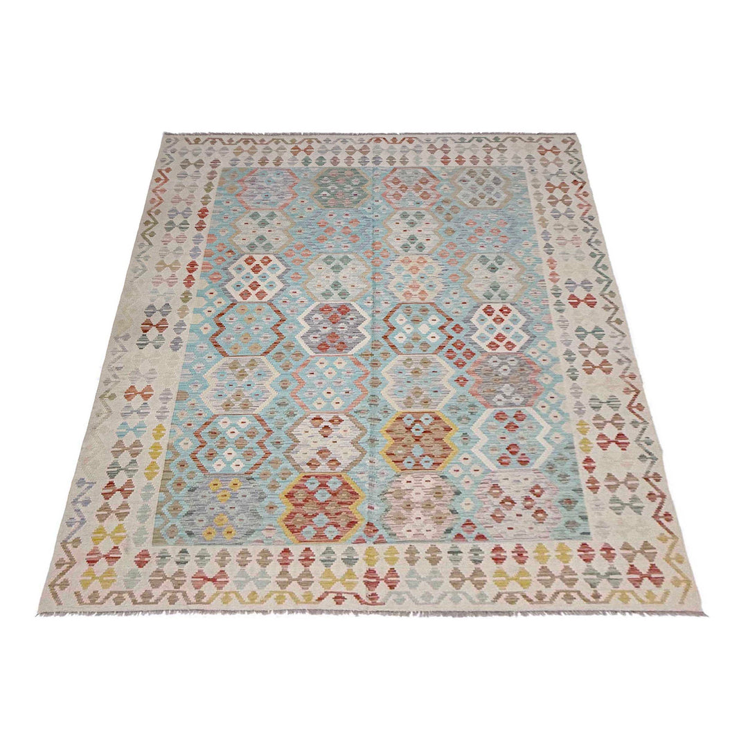Afghan Vegetable Kilim Rug 6' 8" x 9' 8" Flat-Weave | No. AL602120