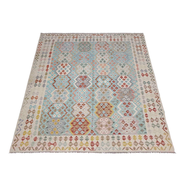 Afghan Vegetable Kilim Rug 6' 8" x 9' 8" Flat-Weave | No. AL602120