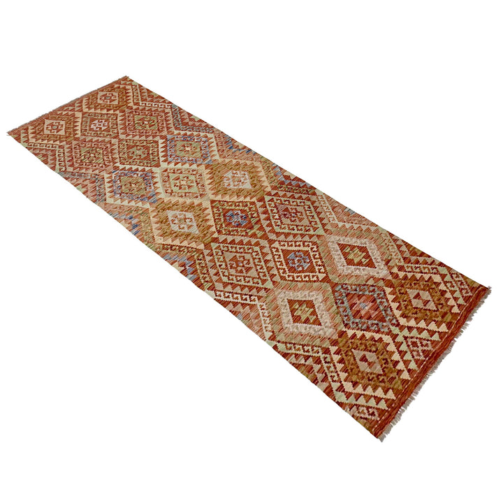Afghan Vegetable Kilim Rug 3' 1" x 10' 0" Flat-Weave close-up