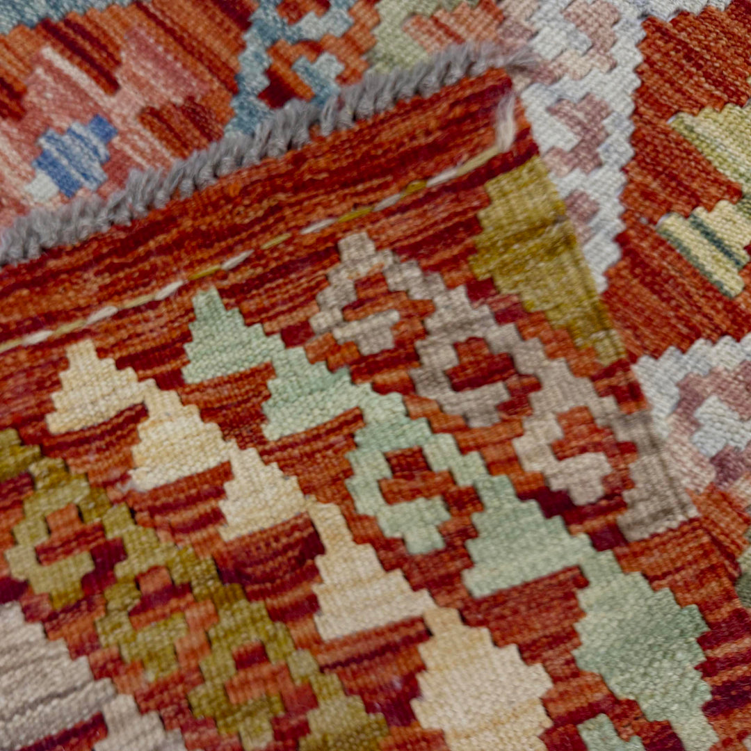Afghan Vegetable Kilim Rug 3' 1" x 10' 0" Flat-Weave border