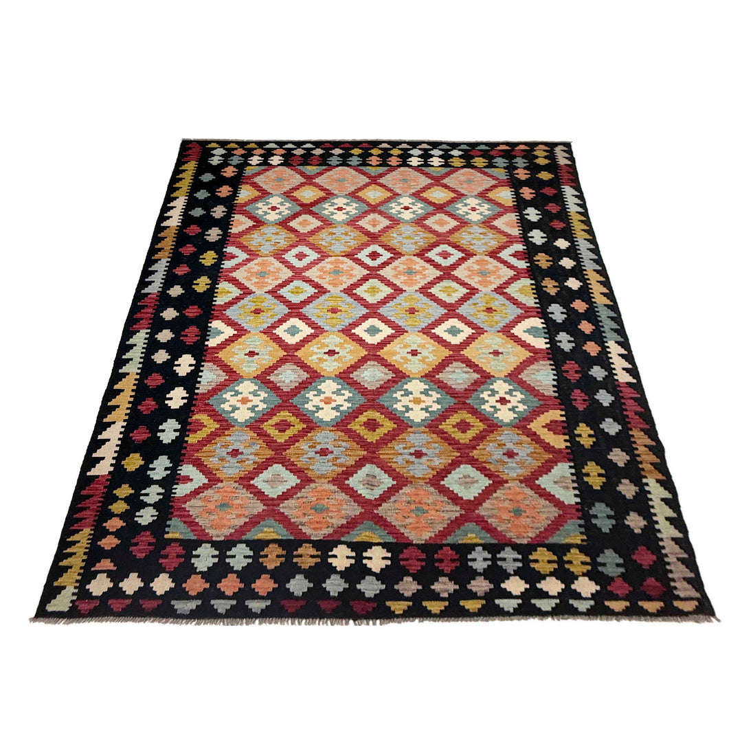 Afghan Vegetable Kilim Rug 6' 7" x 9' 10" Flat-Weave detail