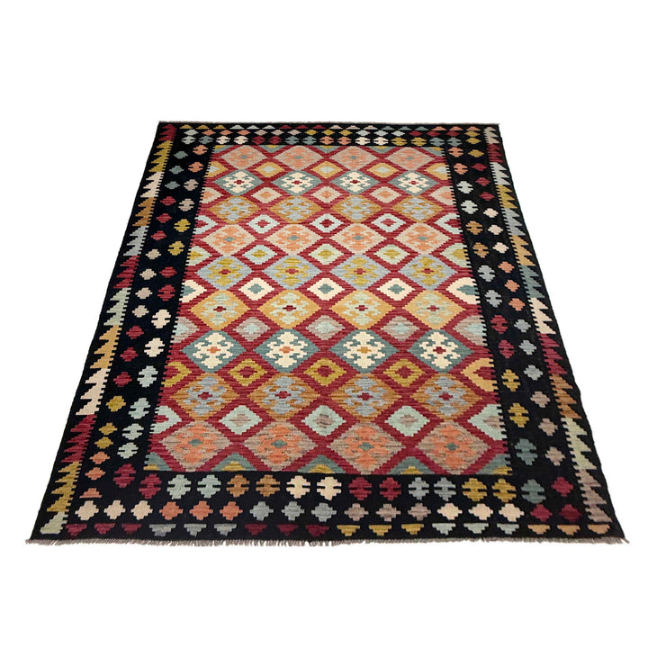 Afghan Vegetable Kilim Rug 6' 7" x 9' 10" Flat-Weave detail