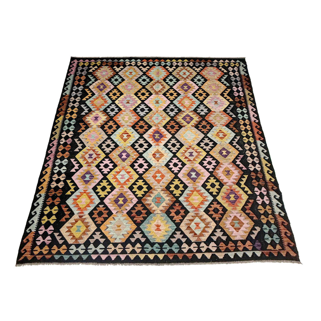Afghan Vegetable Kilim Rug 6' 7" x 9' 6" Flat-Weave detail