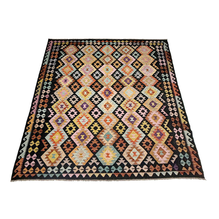 Afghan Vegetable Kilim Rug 6' 7" x 9' 6" Flat-Weave detail