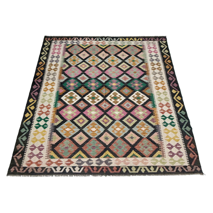 Afghan Vegetable Kilim Rug 6' 8" x 9' 7" Flat-Weave detail