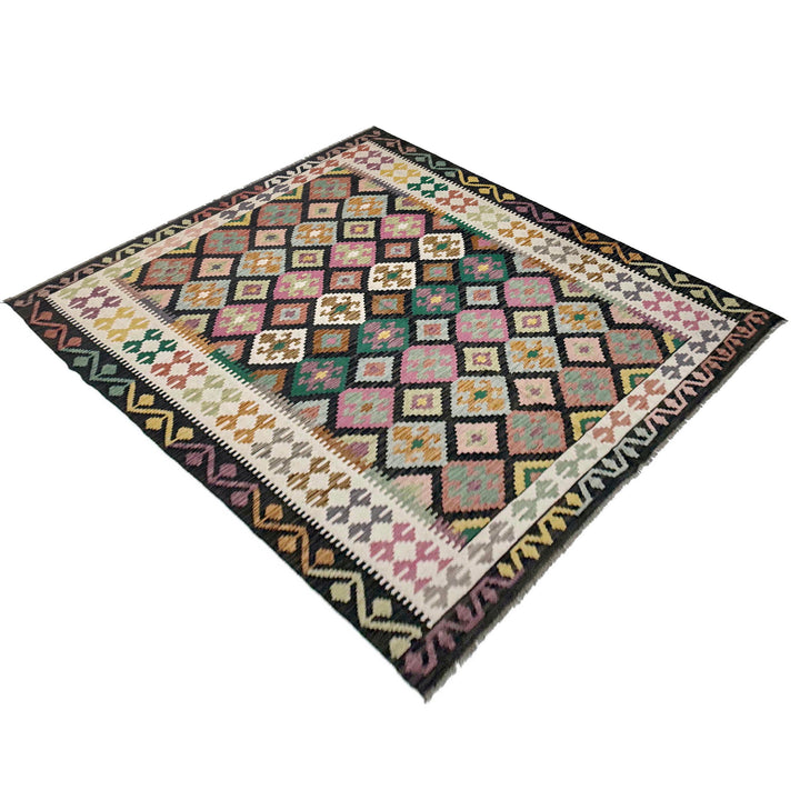 Afghan Vegetable Kilim Rug 6' 8" x 9' 7" Flat-Weave close-up