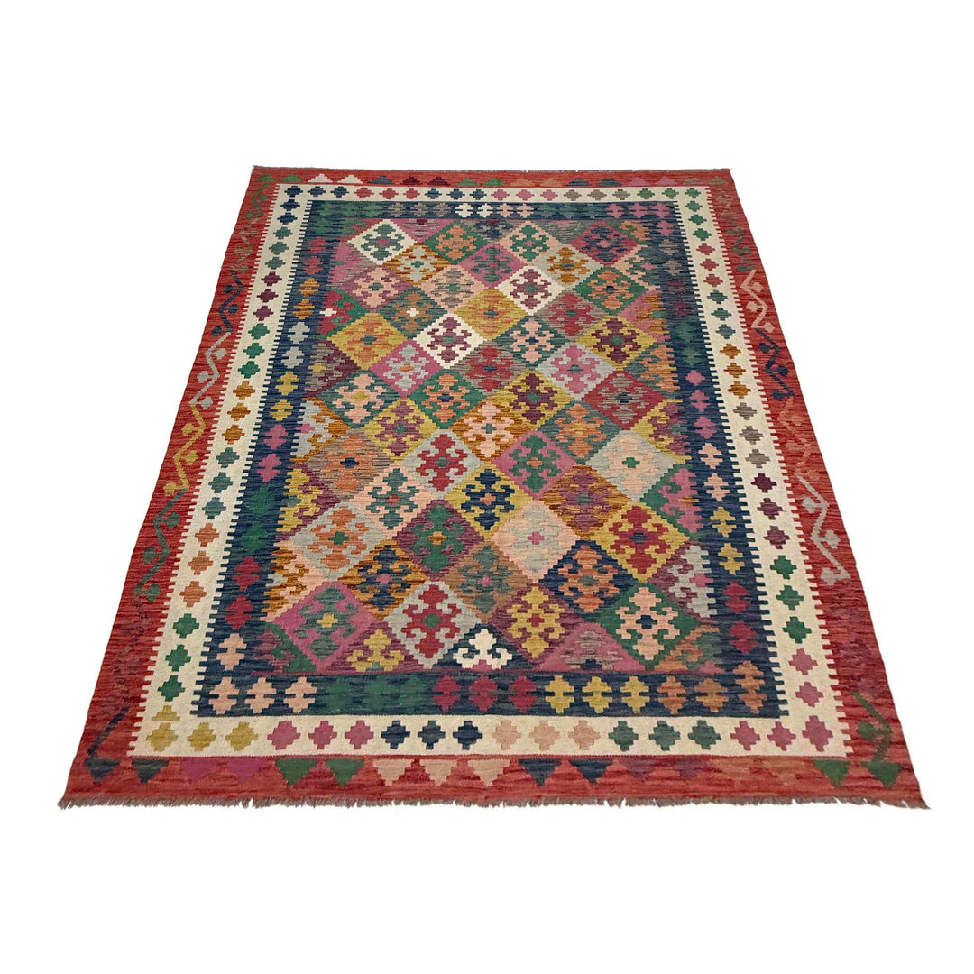 Afghan Vegetable Kilim Rug 6' 7" x 9' 9" Flat-Weave detail