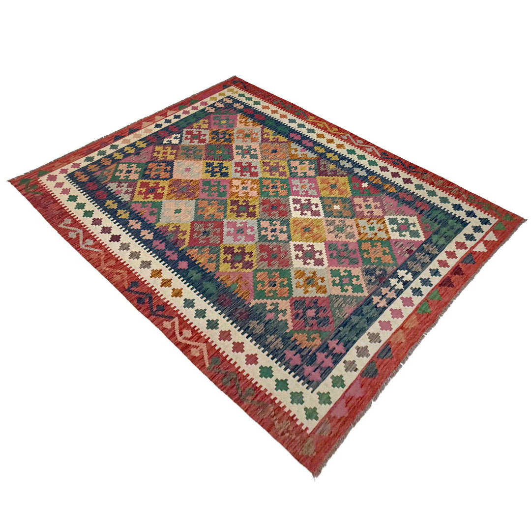 Afghan Vegetable Kilim Rug 6' 7" x 9' 9" Flat-Weave view