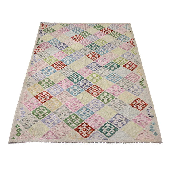 Afghan Kilim Rug 6' 7" x 9' 6" Flat-Weave detail