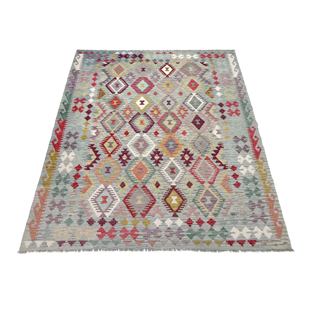 Afghan Kilim Rug 6' 7" x 9' 6" Flat-Weave detail