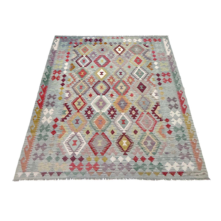 Afghan Kilim Rug 6' 7" x 9' 6" Flat-Weave detail