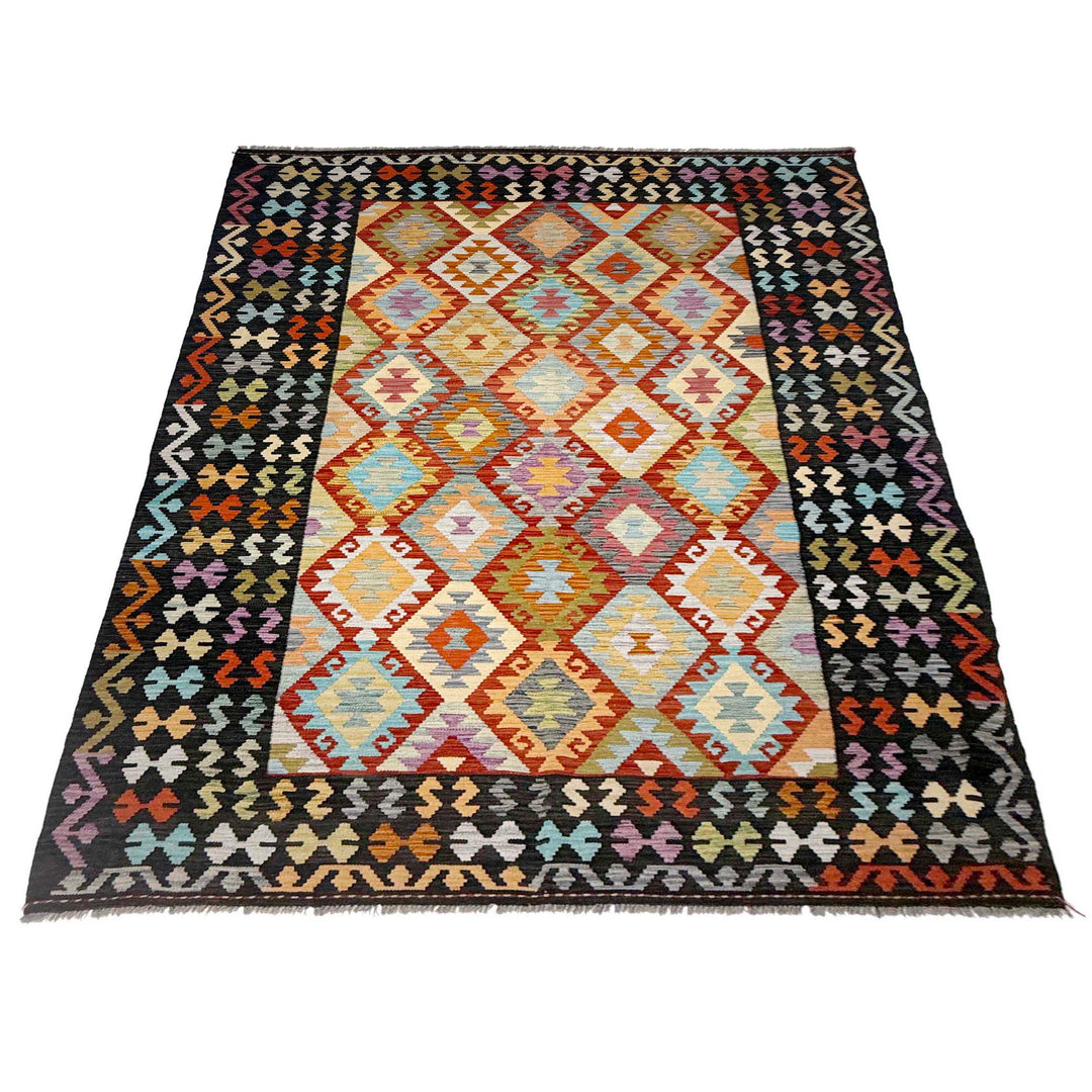 Afghan Vegetable Kelim Rug 6' 9" x 9' 8" Flat-Weave detail