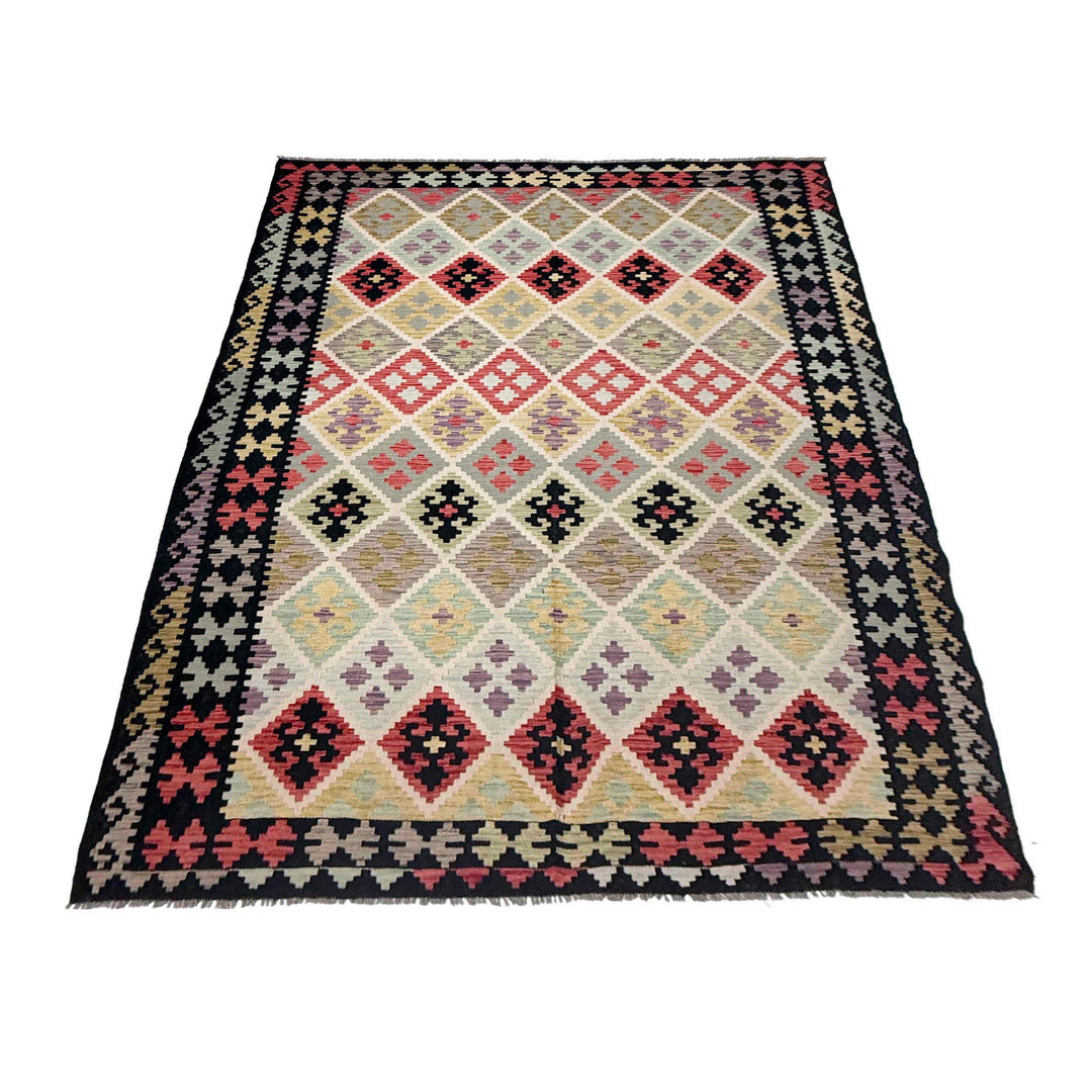 Afghan Vegetable Kilim Rug 6' 8" x 9' 11" Flat-Weave | No. AL284011