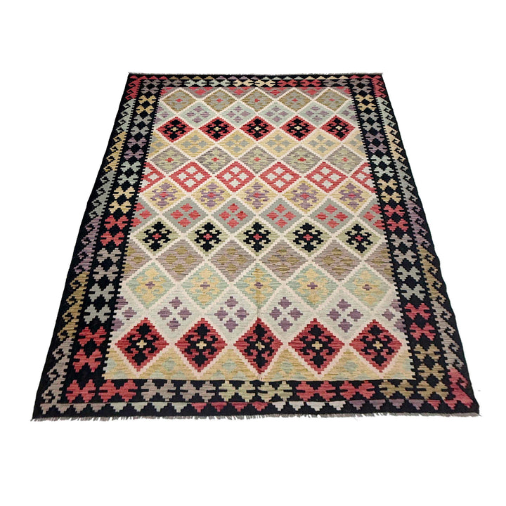 Afghan Vegetable Kilim Rug 6' 8" x 9' 11" Flat-Weave | No. AL284011