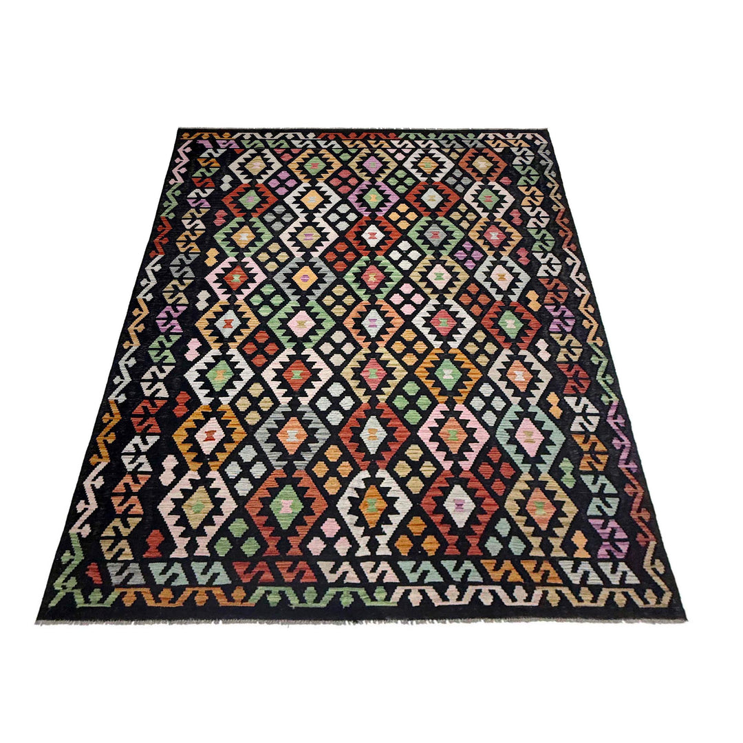 Afghan Vegetable Kilim Rug 6' 6" x 9' 7" Flat-Weave detail