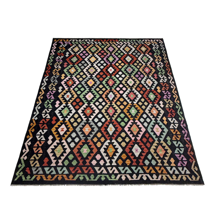 Afghan Vegetable Kilim Rug 6' 6" x 9' 7" Flat-Weave detail