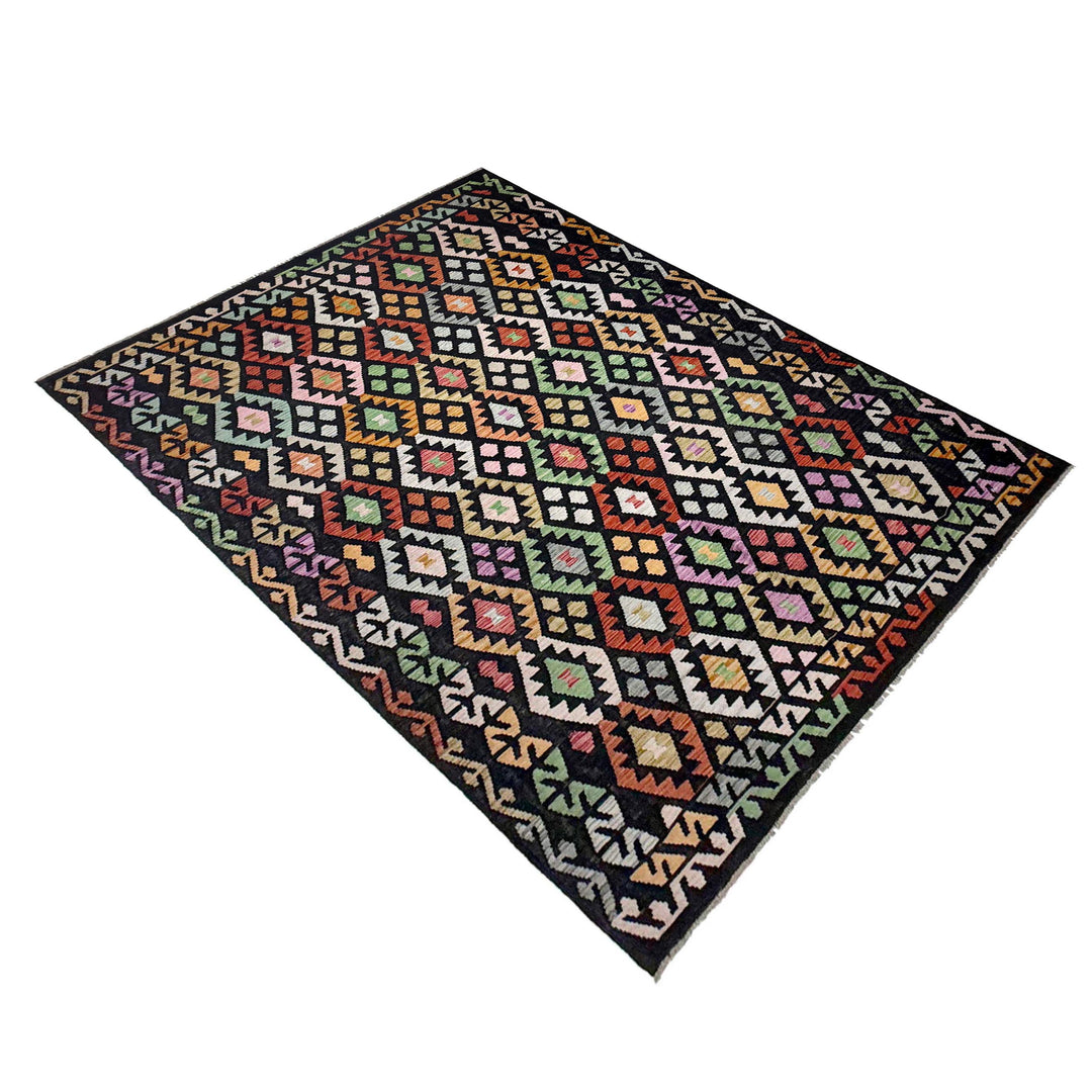 Afghan Vegetable Kilim Rug 6' 6" x 9' 7" Flat-Weave close-up