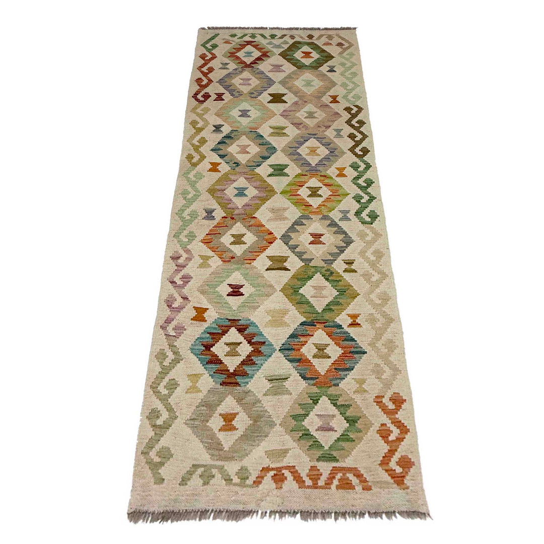 Afghan Vegetable Kilim Rug 2' 7" x 7' 7" Flat-Weave detail