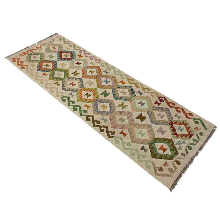 Afghan Vegetable Kilim Rug 2' 7" x 7' 7" Flat-Weave close-up