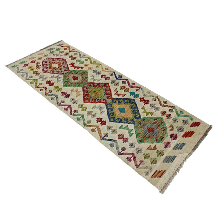 Afghan Kilim Runner 2' 1" x 5' 10" Flat-Weave close-up